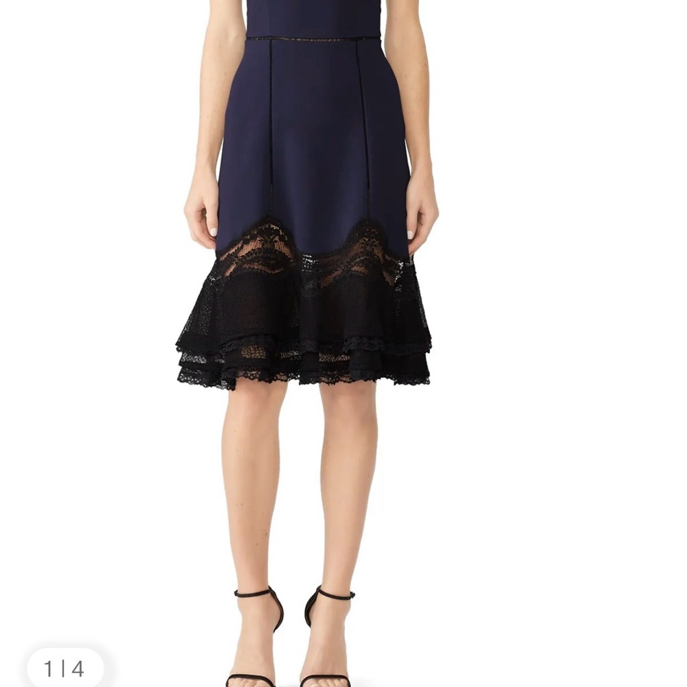 Elegant Navy and Black Lace Trim dress